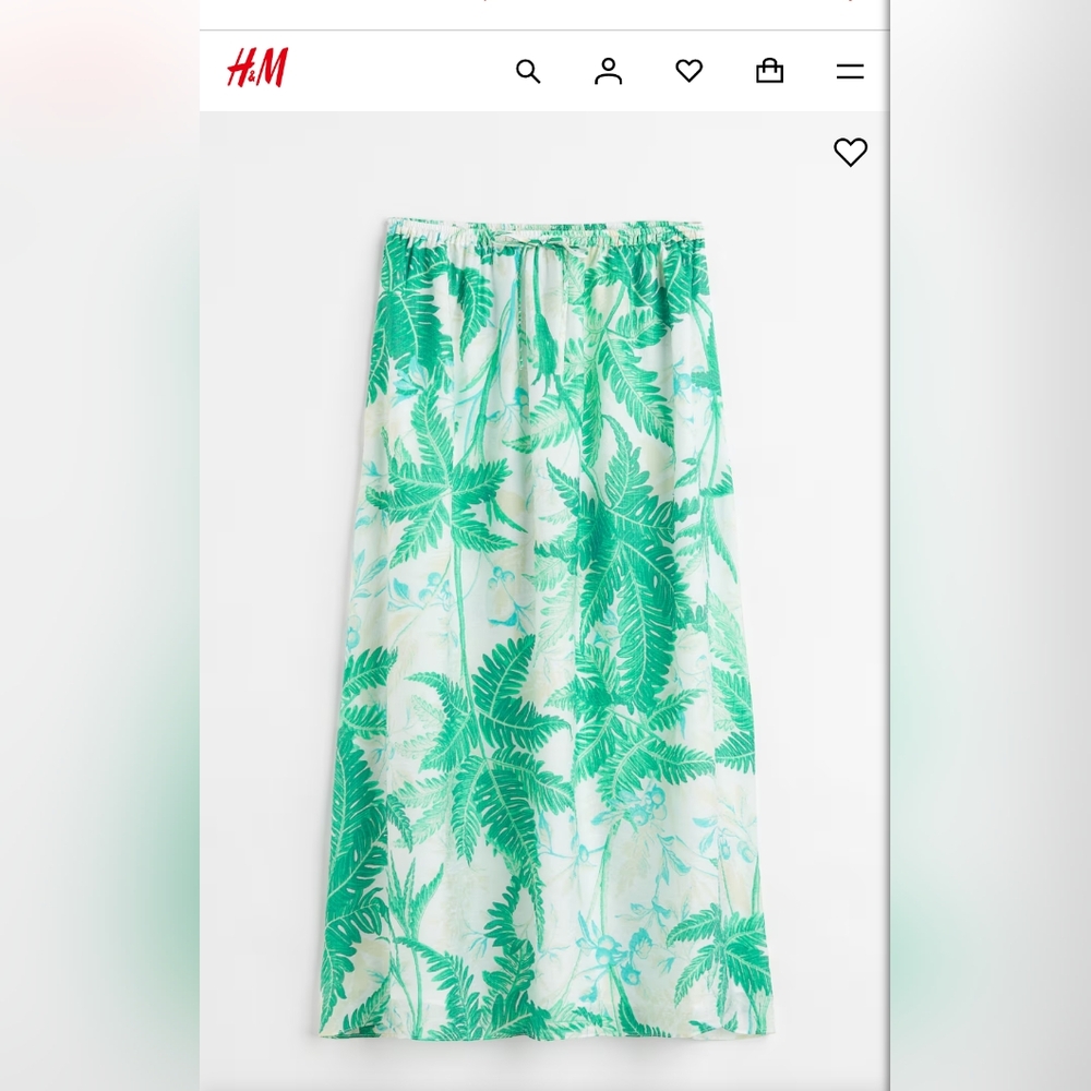 H&M Tropical Green Print Midi Skirt XL NWT